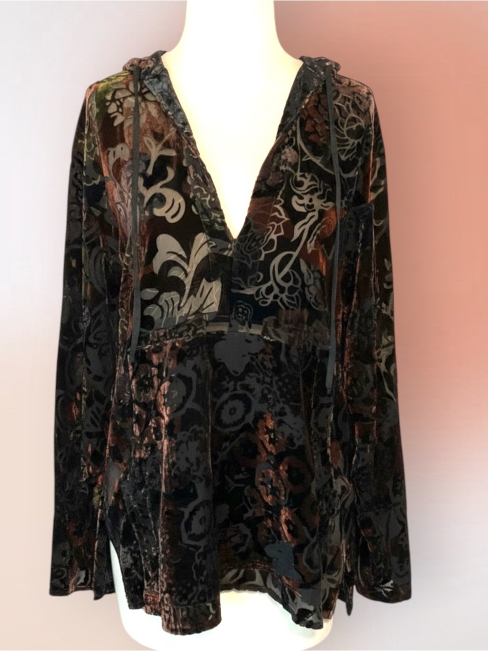 Vintage Chico’s Silk & Velvet Burnout Floral Hoodie Size 1 Reg 8/10 Med